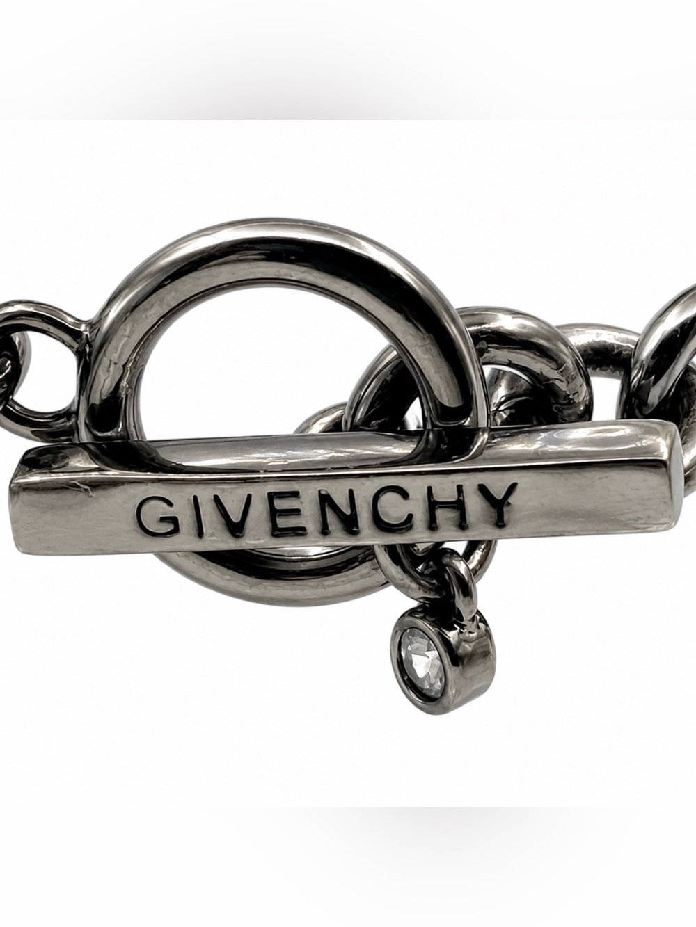 Givenchy Gunmetal Chain Link Bracelet with Swarovski Crystals Gorgeous - Picture 7 of 9